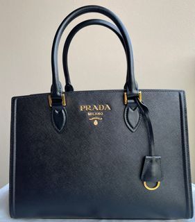 BNIB Authentic Large Prada Soft Calfskin Black Top Handle Hand Bag