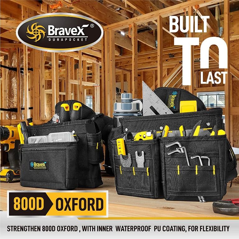 Bravex Tool Belt Suspenders Pro Ultra 20 Bags Y-Style Tool Belts Combo  Apron Tool Pouch For Framers Carpenter Electrician 1200D Ballistic Nylon,  Furniture  Home Living, Home Improvement  Organisation,