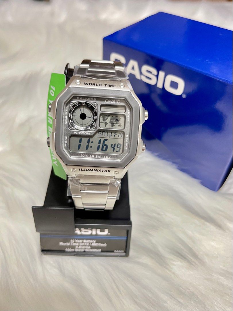 Casio Men's 10 Year Battery Quartz Watch with Stainless Steel Strap,  Silver, 24.1 (Model: AE-1200WHD-7AVCF),