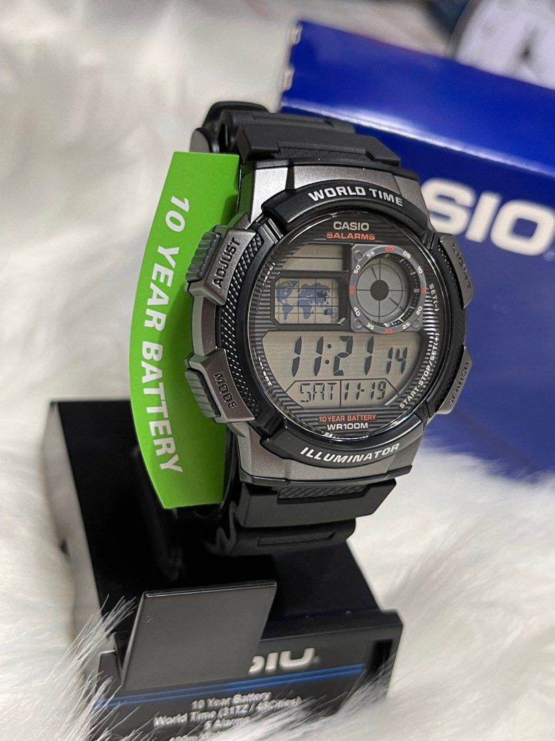 Casio men's 10 year battery world time watch sales