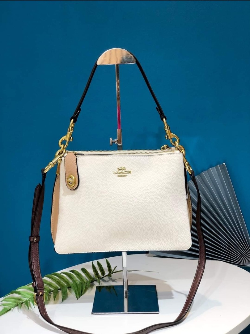 Coach Double Zip Shoulder Bag In Colorblock C0698 Brass/White, Women