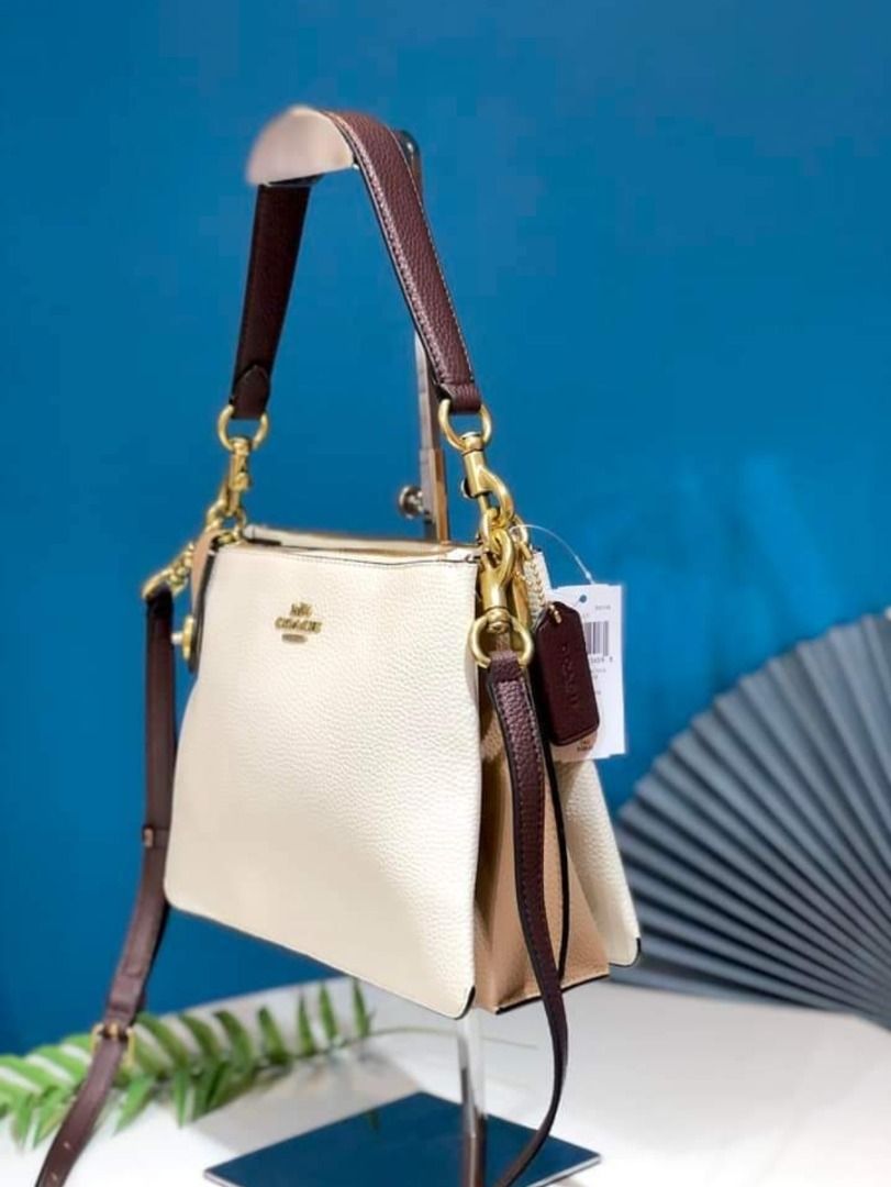 Coach Double Zip Shoulder Bag In Colorblock C0698 Brass/White, Women