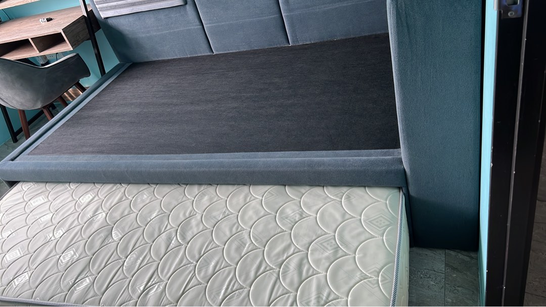 Customised Designer Fabric Bedframe with pullout bed, Furniture & Home Living, Furniture, Bed