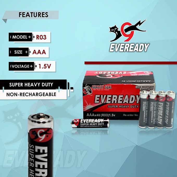 EVEREADY AAA BATTERY TRIPLE A BATTERY SUPER HEAVY DUTY, 1.5V R03, NO