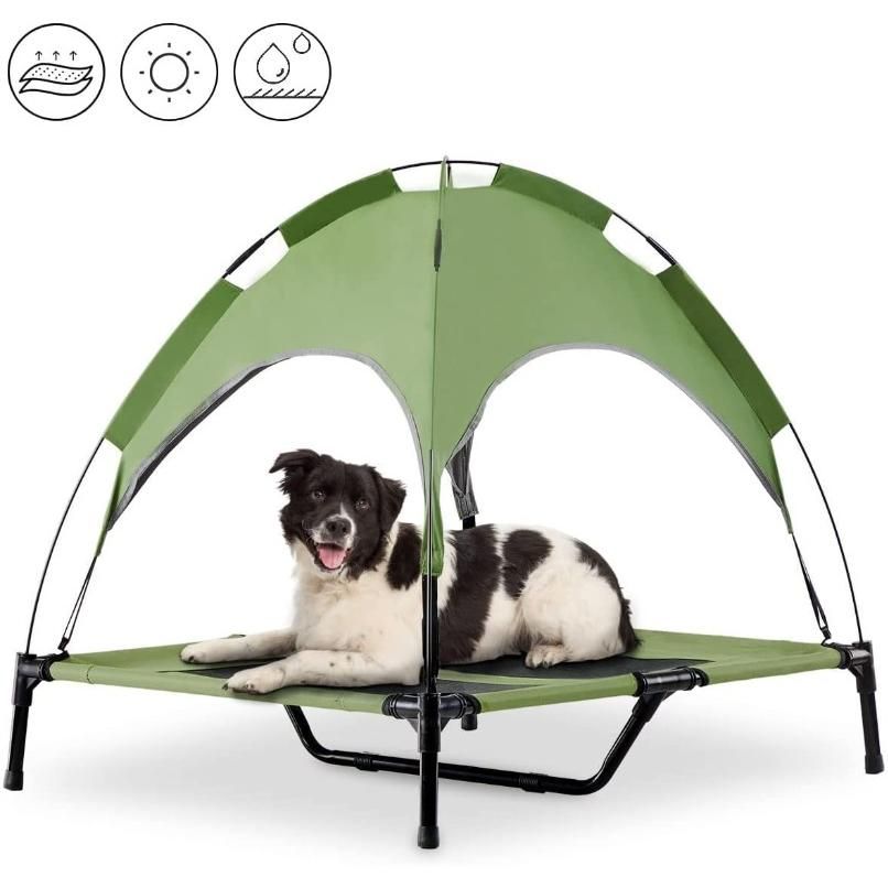 36in Outdoor Raised Cooling Pet Dog Bed w/ Canopy, Travel Bag