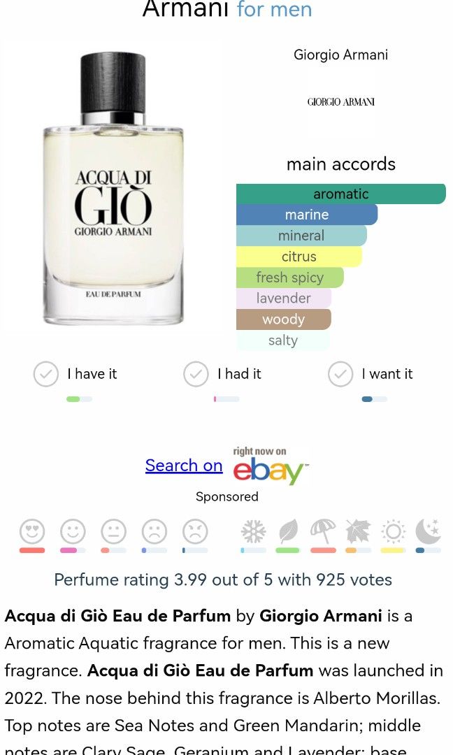 Giorgio Armani Acqua di Gio Eau de Parfum, Beauty & Personal Care,  Fragrance & Deodorants on Carousell