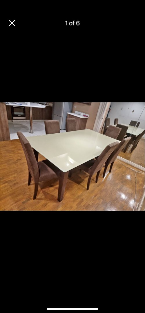 Glass Table and Suede Chairs Set, Furniture & Home Living, Furniture
