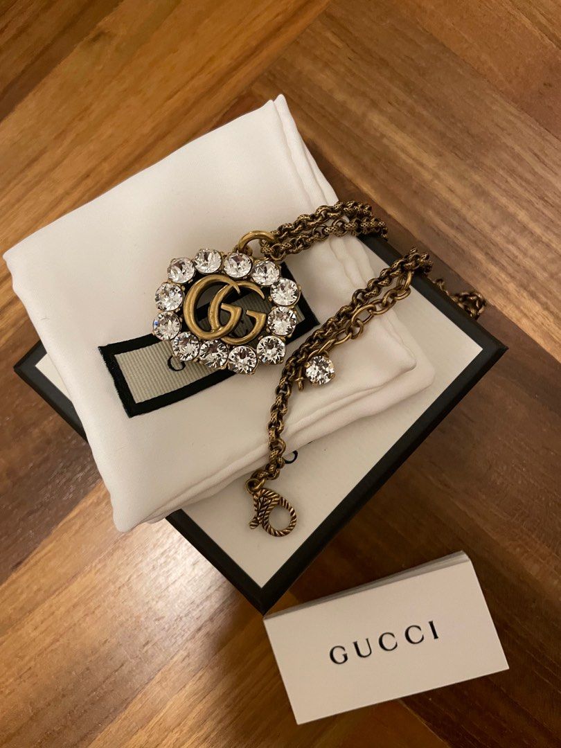 Gucci crystal best sale double g necklace