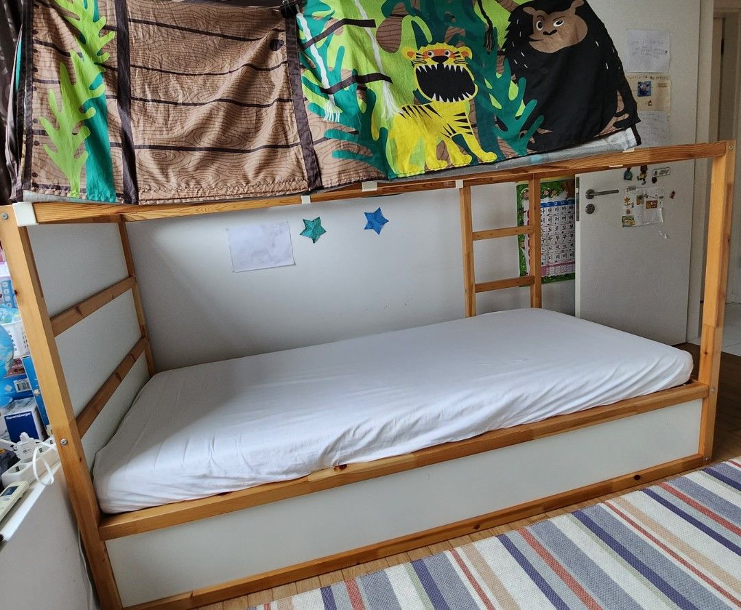 Ikea Kura bed frame & mattress & Jungle canopy Kids reversable bunk
