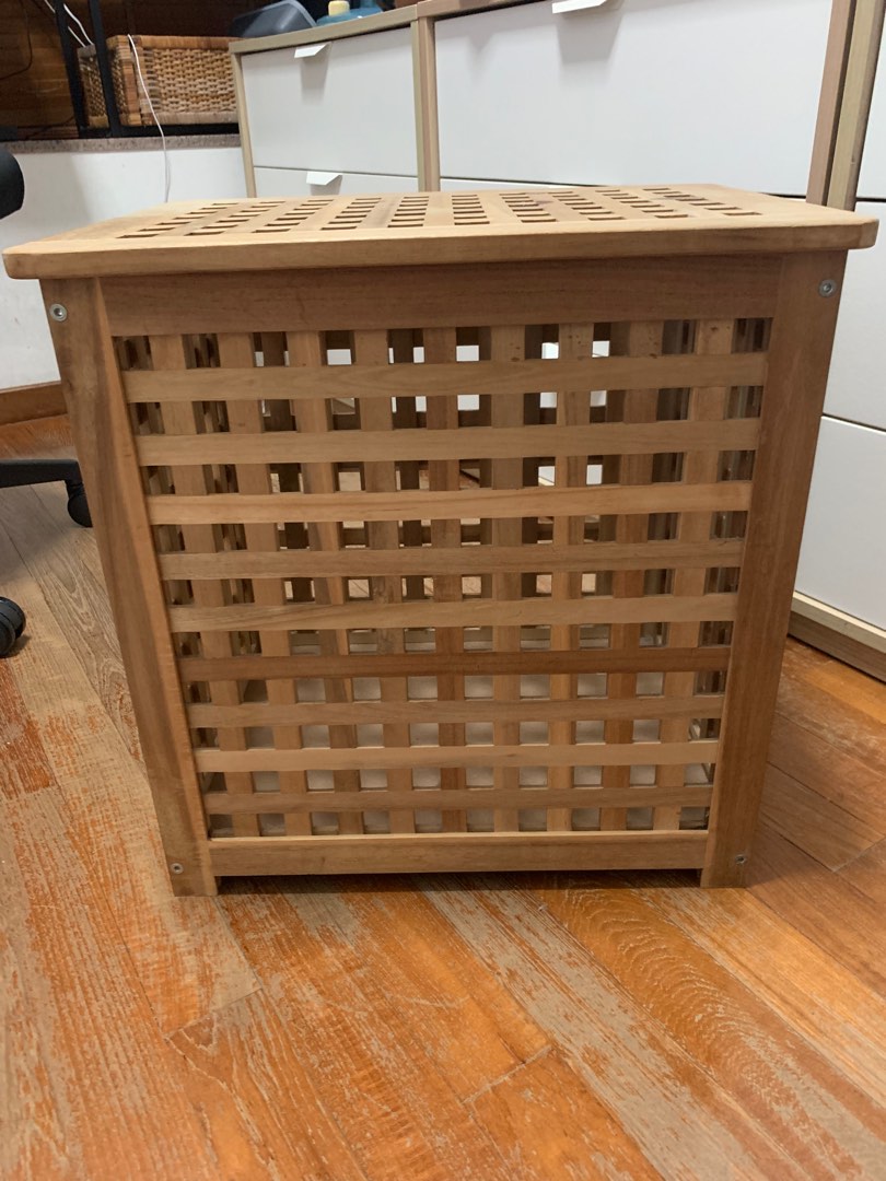 Ikea Hol acacia side table / storage, Furniture & Home Living