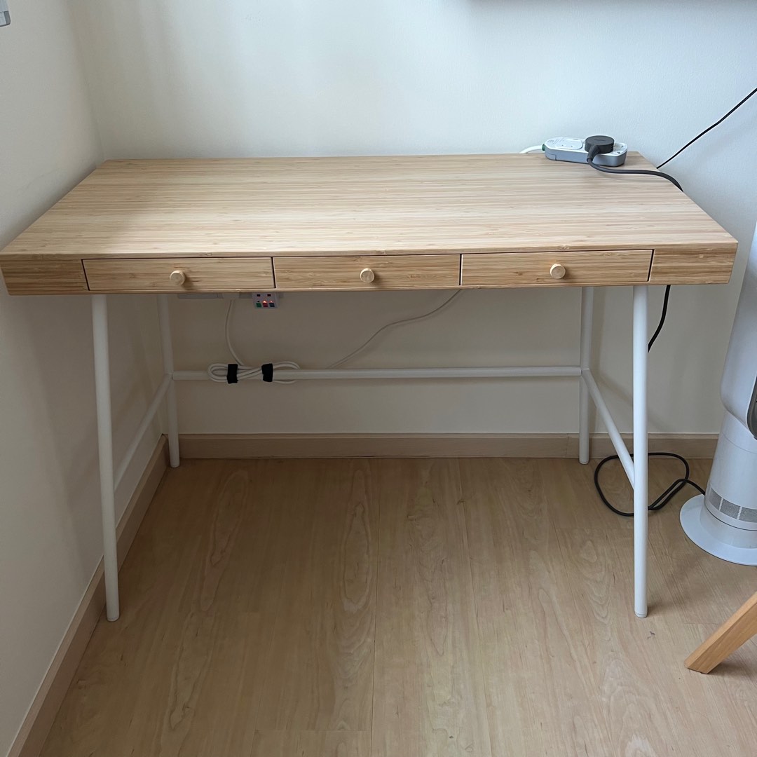 IKEA LILLASEN DESK Bamboo with Drawers table 102cm x 49cm, Furniture