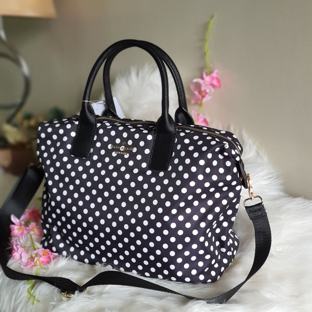 Kate Spade Lyla Crossbody Classic Nylon Bag With Small Polka Dots Print Black