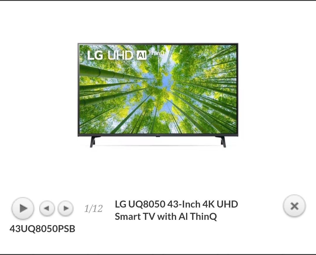 LG UQ8050 43-Inch 4K UHD Smart TV with Al ThinQ 43UQ8050PSB, TV & Home  Appliances, TV & Entertainment, TV on Carousell