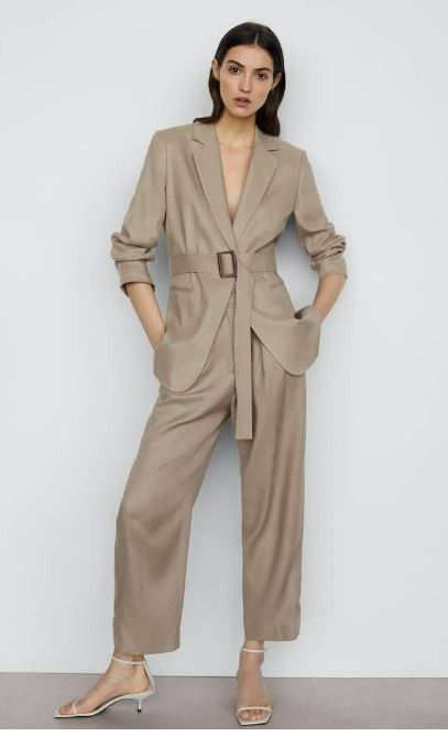 MASSIMO DUTTI FULL LINED LINEN BELTED JACKET