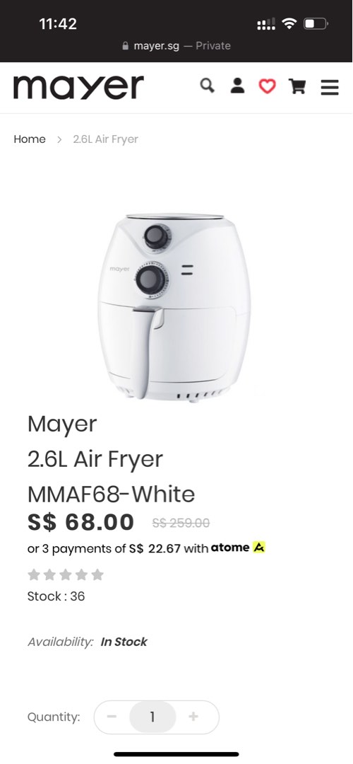 Mayer Air Fryer 2.6L brand new, TV & Home Appliances, Kitchen Appliances, Fryers on Carousell