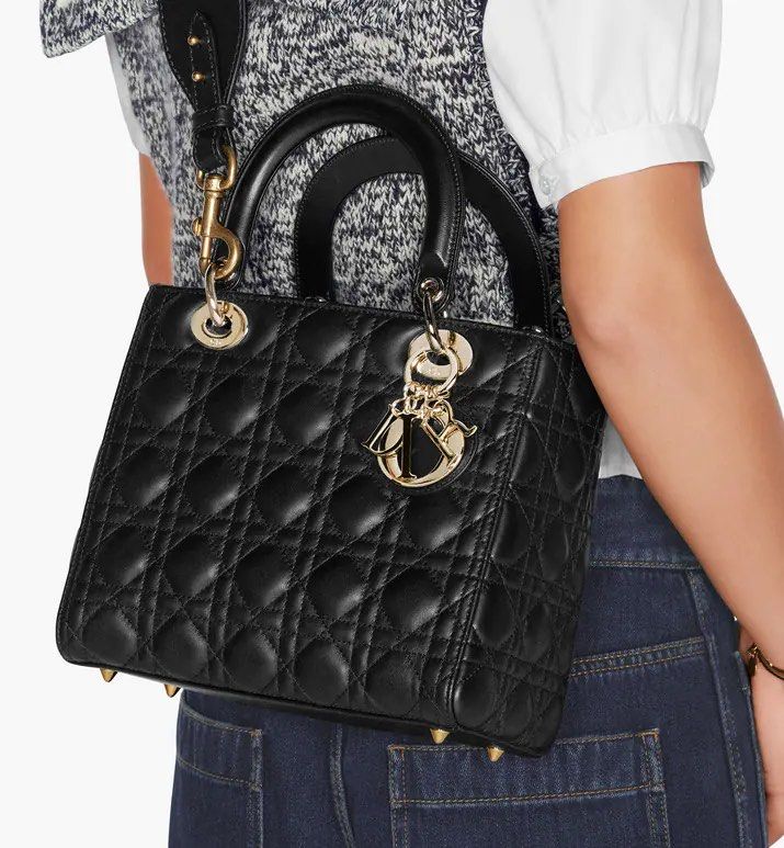 Medium Lady Dior Black Cannage Lambskin, Luxury, Bags & Wallets on Carousell