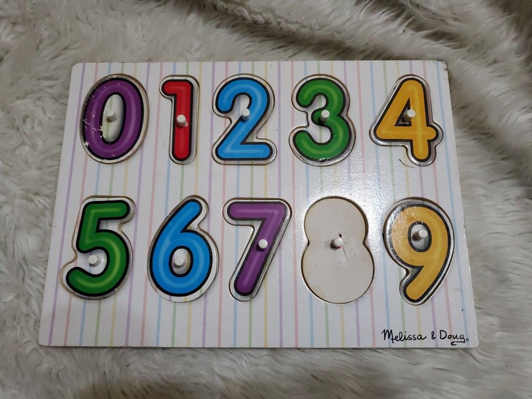 MELISSA & DOUG Numbers Peg Puzzle (Category: Infant Playtime) located in Manila. Submitted by mamaloverakkie (Listing ID 1197937458, Image 3). Description: USED/PRELOVED! when buying preloved item pls. dont expect too much! expect me mga signs of used. 🥰❤😍😘🤗 PLS. ZOOM IN PHOTOS FOR THE ITEM CONDITION PO🧐🧐🧐🧐🧐.