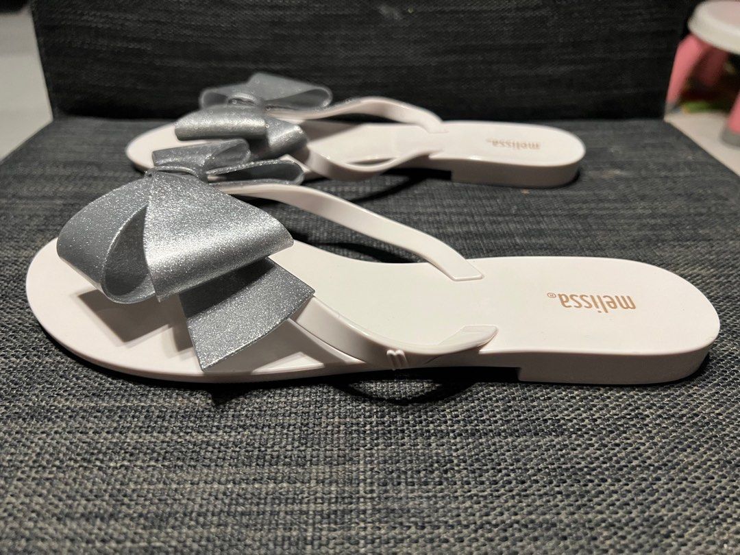 White and silver flip flops sale