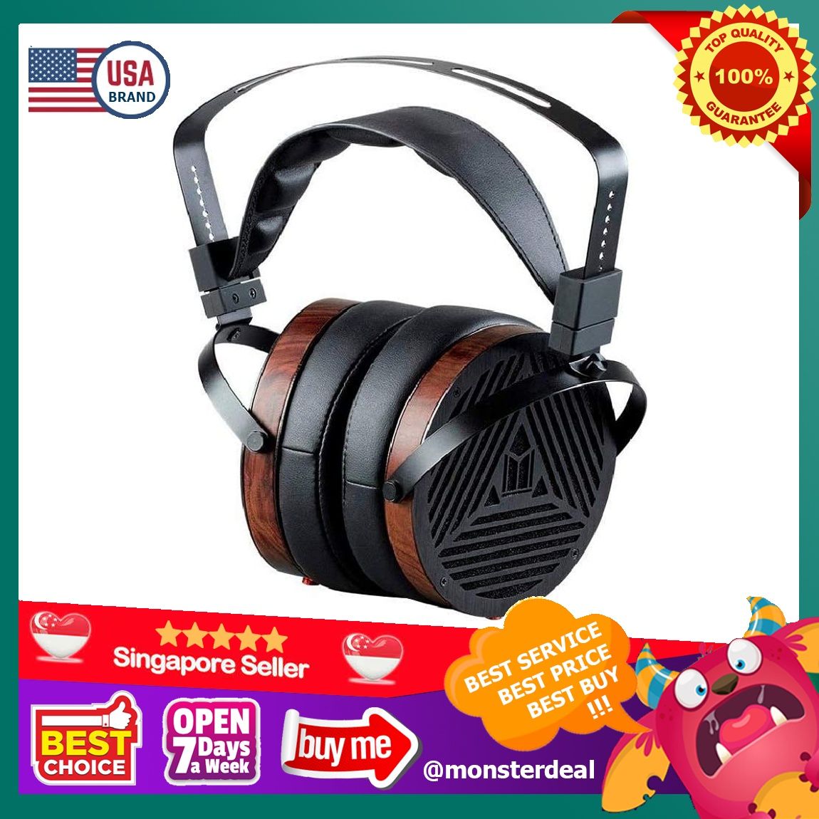 Monolith M1060 Over Ear Planar Magnetic Headphones Black Wood With 106mm Driver Open Back Design Comfort Ear Pads For Studio Professional