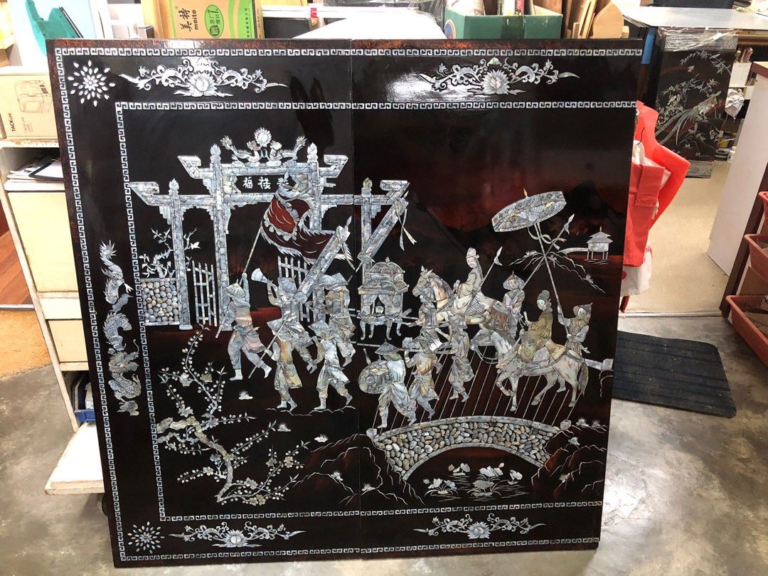 Mother of Pearl inlay Lacquer wall art panel, Furniture & Home Living