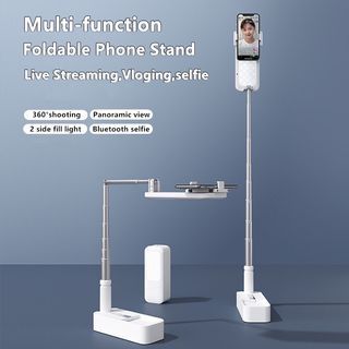 Multifunctional 360° Rotating Phone-Holder Fill-light Overhead Shooting Desktop Bluetooth Remote Control Stand Live Broadcast Support Selfie Stick with Light