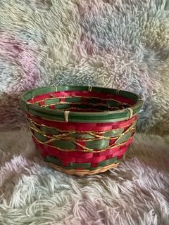 Native Holiday Woven Red Green Bamboo Wicker Sage Basket with Flaw as posted 8.5” x 6” inches - P125.00