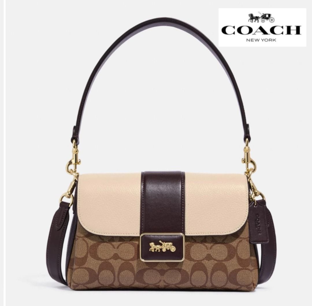 COACH Multi colorblock leather snake embossed mix grace shoulder bag, Sand  Women's Shoulder Bag