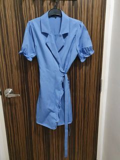 Pomelo Ruffle Wrap Dress in Blue