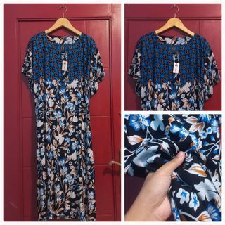 PREMIUM DASTER @ home dress wanita jumbo bigsize big size xl masuk ld 120 cm kancing depan motif bunga floral homedress katun rayon bahan adem lemea jatuh blue biru dongker hitam 120,110