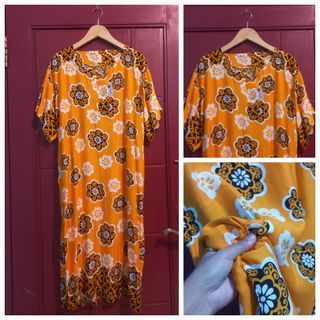 PREMIUM daster # homedress kuning floral bunga motif flower home dress mididress midi kancing depan bahan katun rayon adem jumbo ld 120 cm bigsize big size xl bisa 120 107
