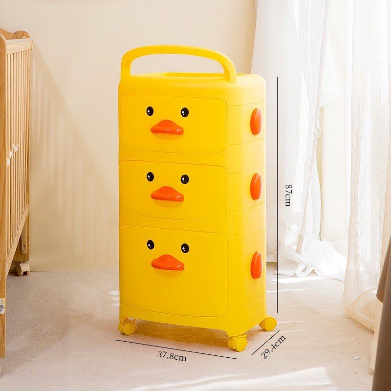 2-Tier Kids Toy Storage Organizer Cute Yellow Duck Storage Cabinet