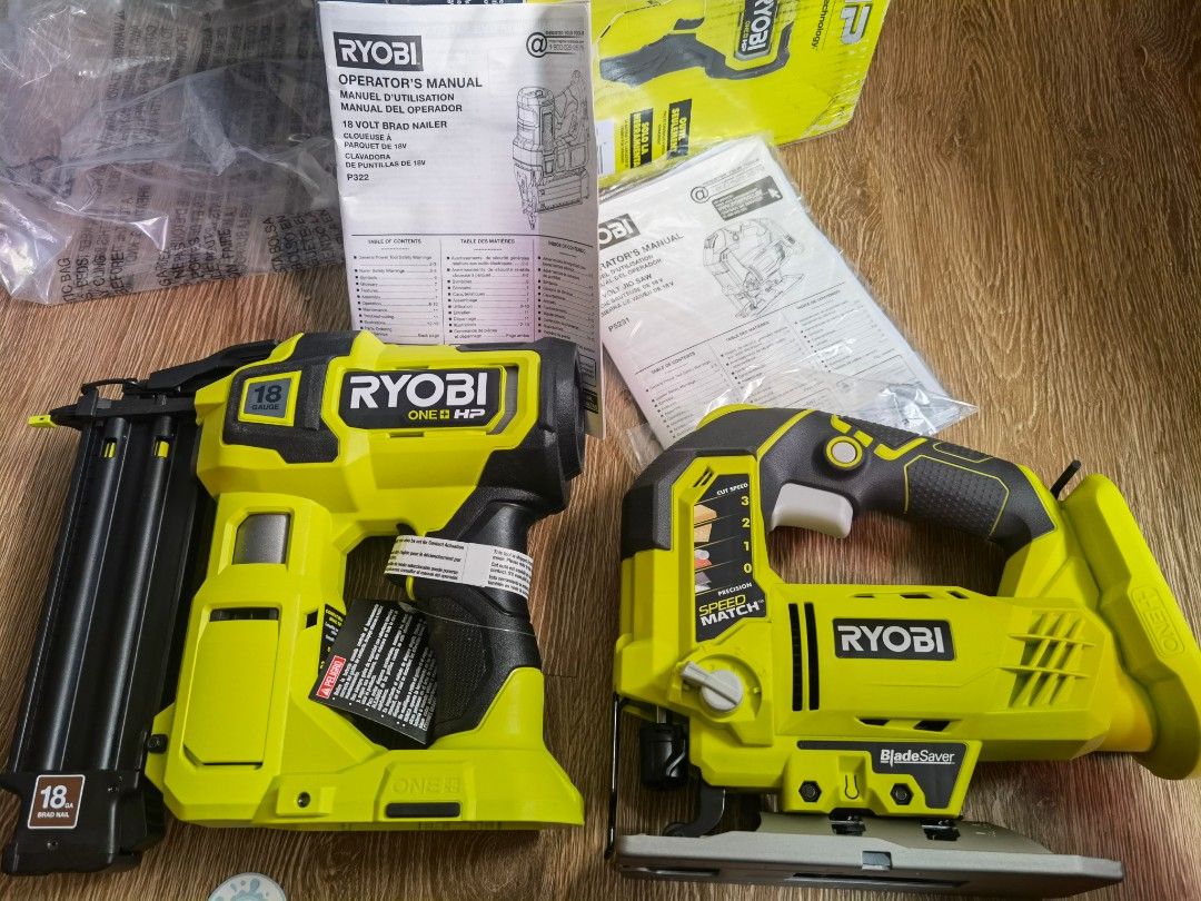 Ryobi tools (Category: Construction Tools & Equipment) located in Cebu City. Submitted by trishastoys (Listing ID 1197759038, Image 1). Description: Brandnew jigsaw 4 speed 4300pesos Brandnew brushless 18guage brad nailer. 11k Bare tool only. Battery and charger not includeded..
