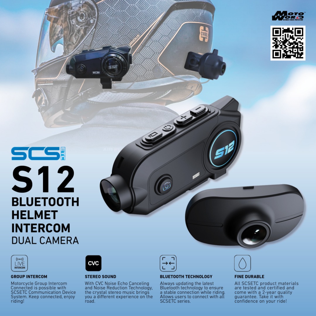 SCS S12 Helmet Camera Dual Dashcam with Bluetooth for