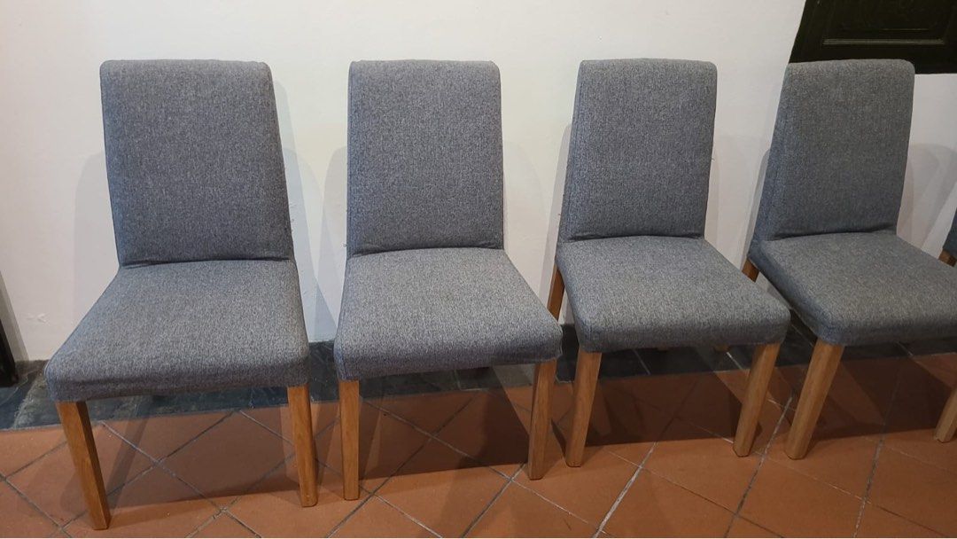 Set of 6 IKEA Dining chairs with grey covering., Furniture & Home ...