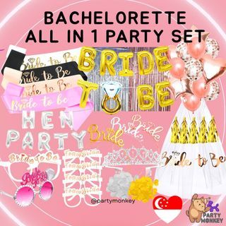 [SG Instock] Bride To Be Balloon Hen Party Bridal Decoration Sash Tinsel Tassel Tiara Veil Team Bride Bachelorette Party