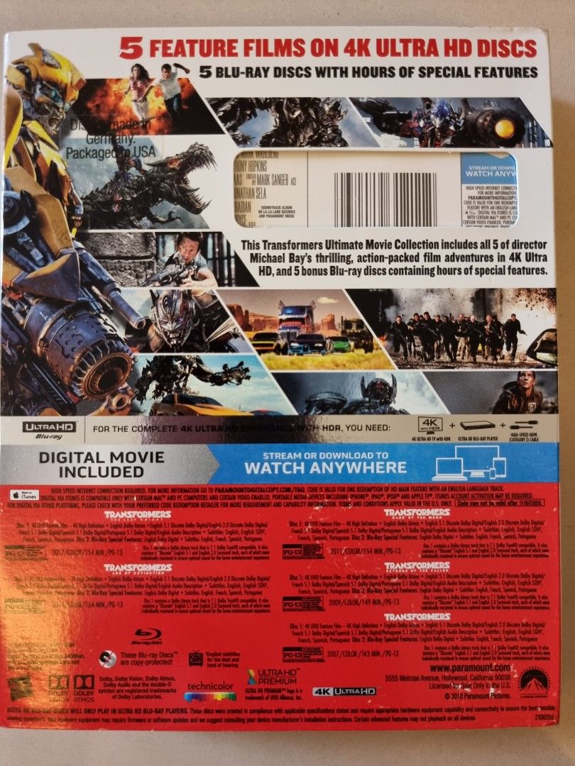 Transformers The Ultimate 5Movie Collection (4K Bluray), Hobbies & Toys, Music & Media, CDs