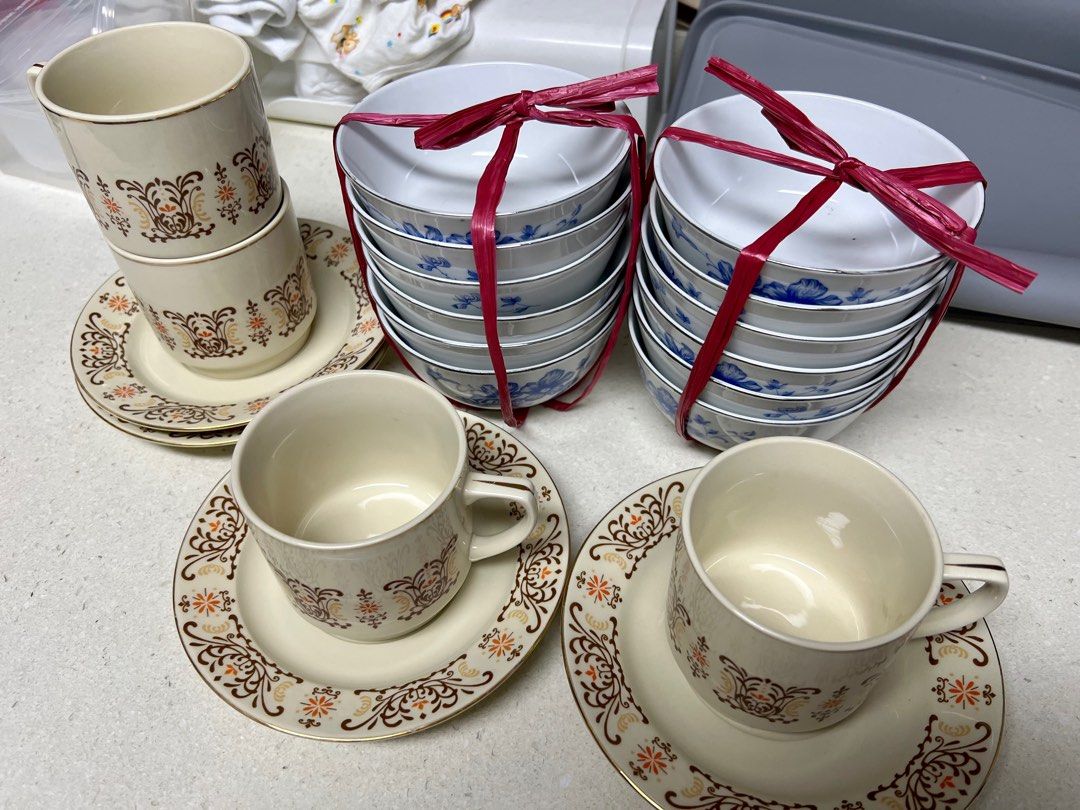 Vintage Retro cups and bowls, Furniture & Home Living, Kitchenware