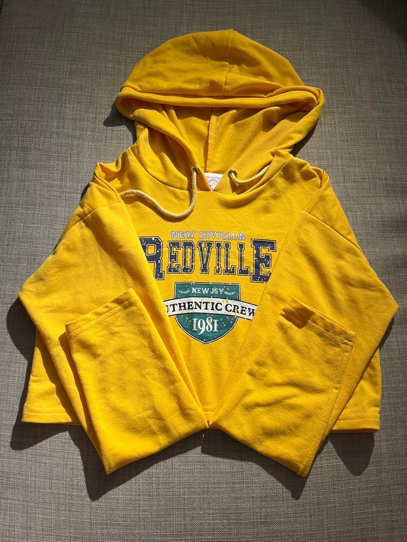 Vintage ulzzang yellow print crop top hoodie cropped cute