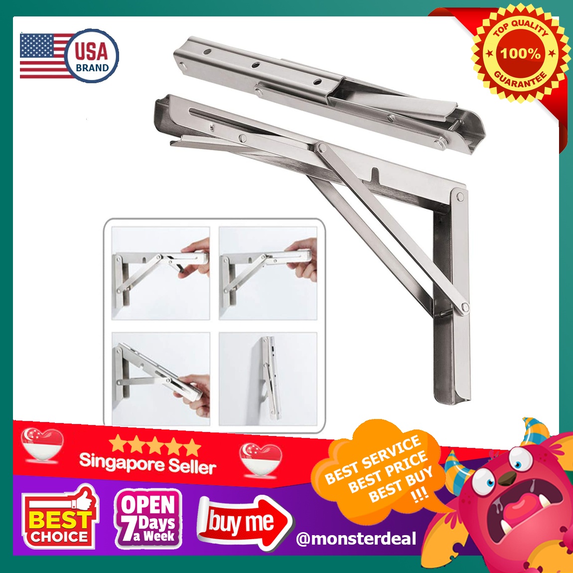 [YBR] (8 10 12 14 16 18 20 Inch) Folding Shelf Brackets,Max Load 110 ...