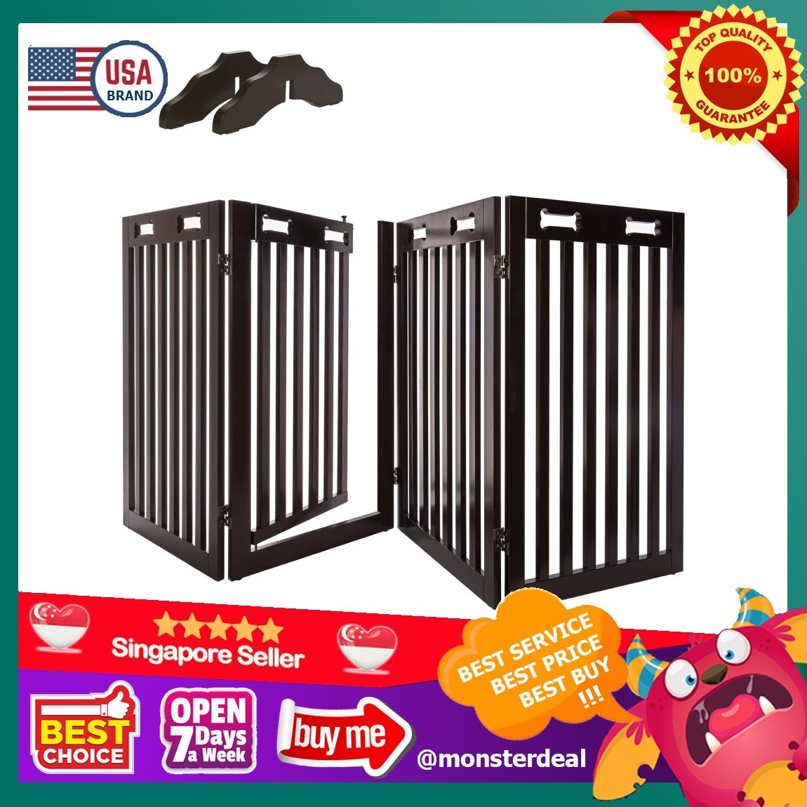 YBR Arf Pets Free Standing Wood Dog Gate with Walk Through Door