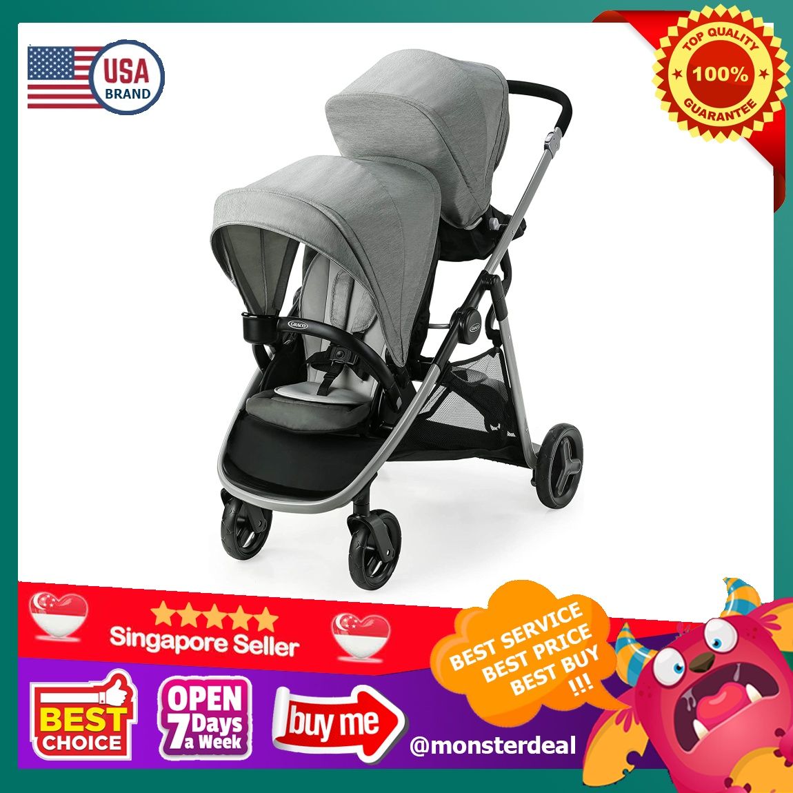 YBR Graco Ready2Grow LX 2.0 Double Stroller Clark