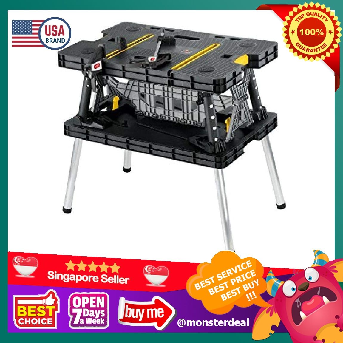 [YBR] Keter Folding Compact Workbench Sawhorse Work Table with Clamps