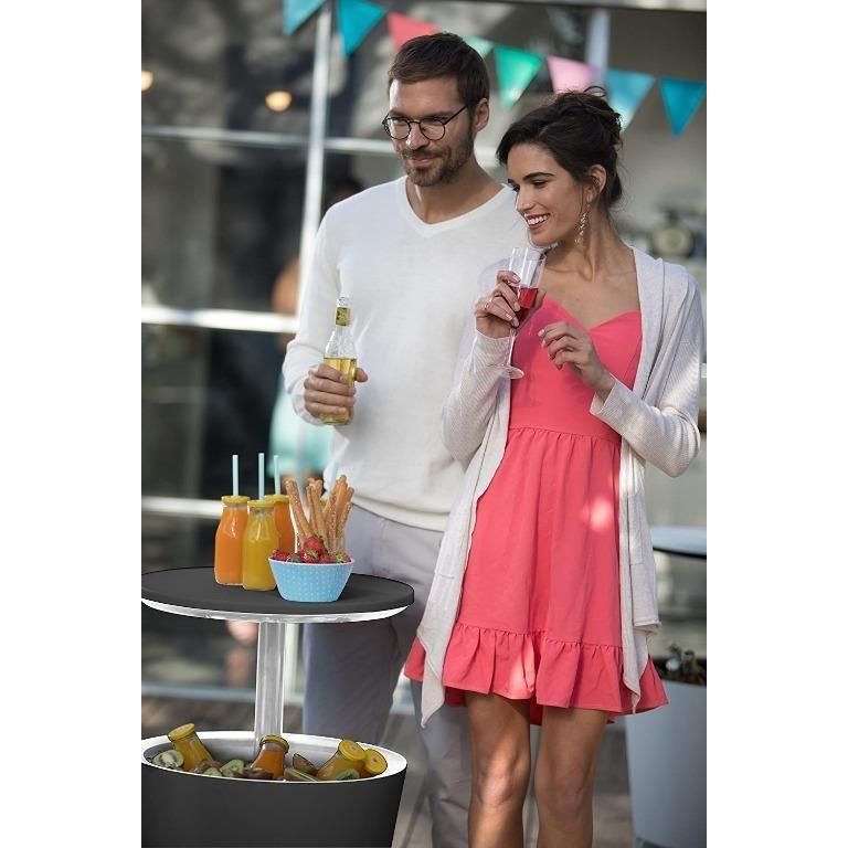 [YBR] Keter Modern Cool Bar Outdoor Patio Furniture and Hot Tub Side Table with 7.5 Gallon Beer