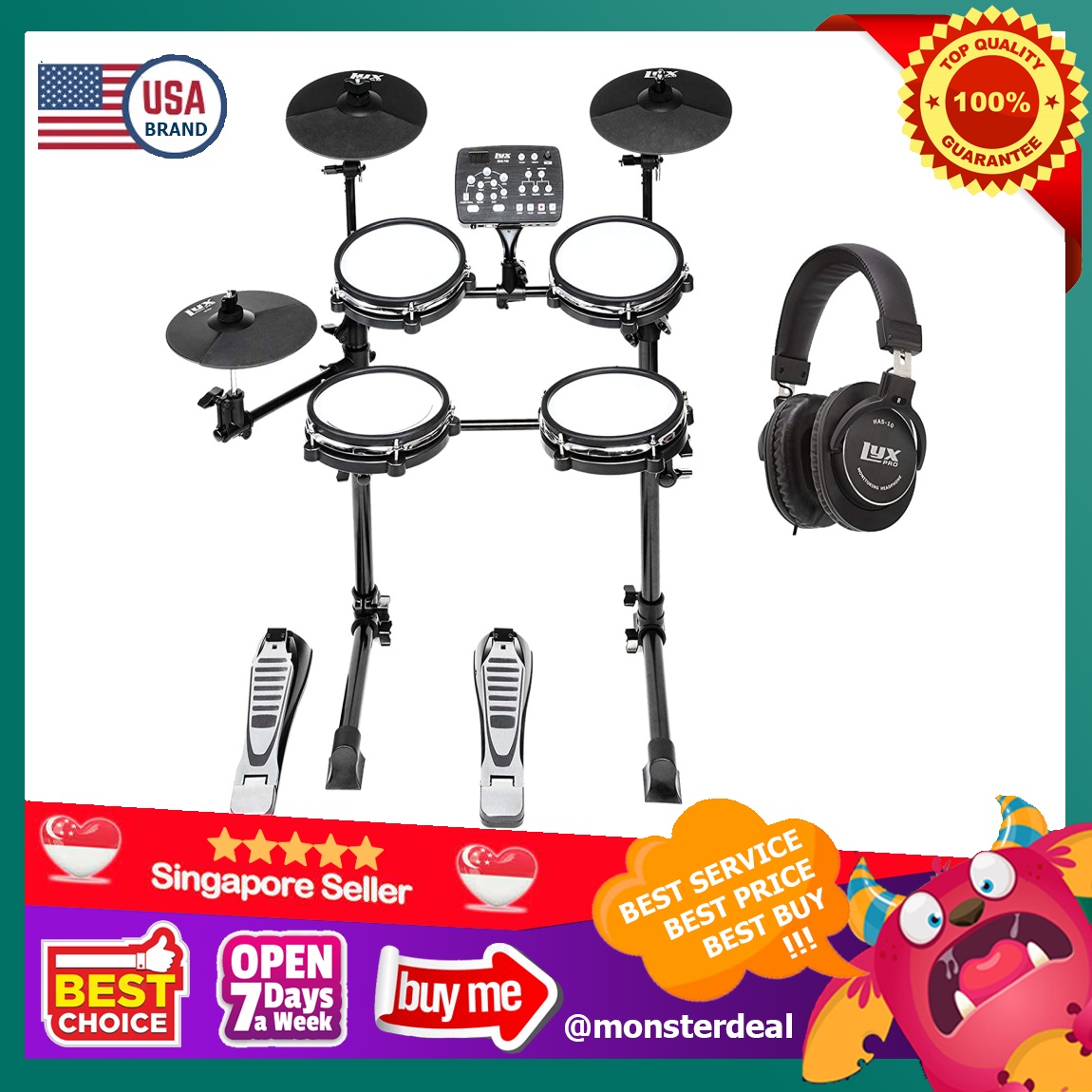 YBR LyxJam 7 Piece Electronic Drum Kit Professional Drum Set with Real Mesh Fabric 209 Preloaded Sounds 50 Play Along Songs Recording Capability Cymbals Kick Pedal Drum Sticks And Key Included Hobbies...