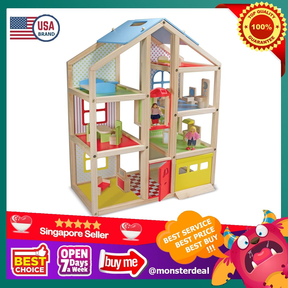 YBR Melissa and Doug USA Hi Rise Dollhouse doll house Everything