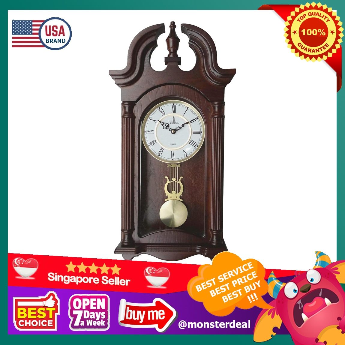 Mantel Clock, Retro Table Clock Silent Decorative Wood Chiming Clock With  Swinging Pendulum For Living Room, Kitchen Decoration