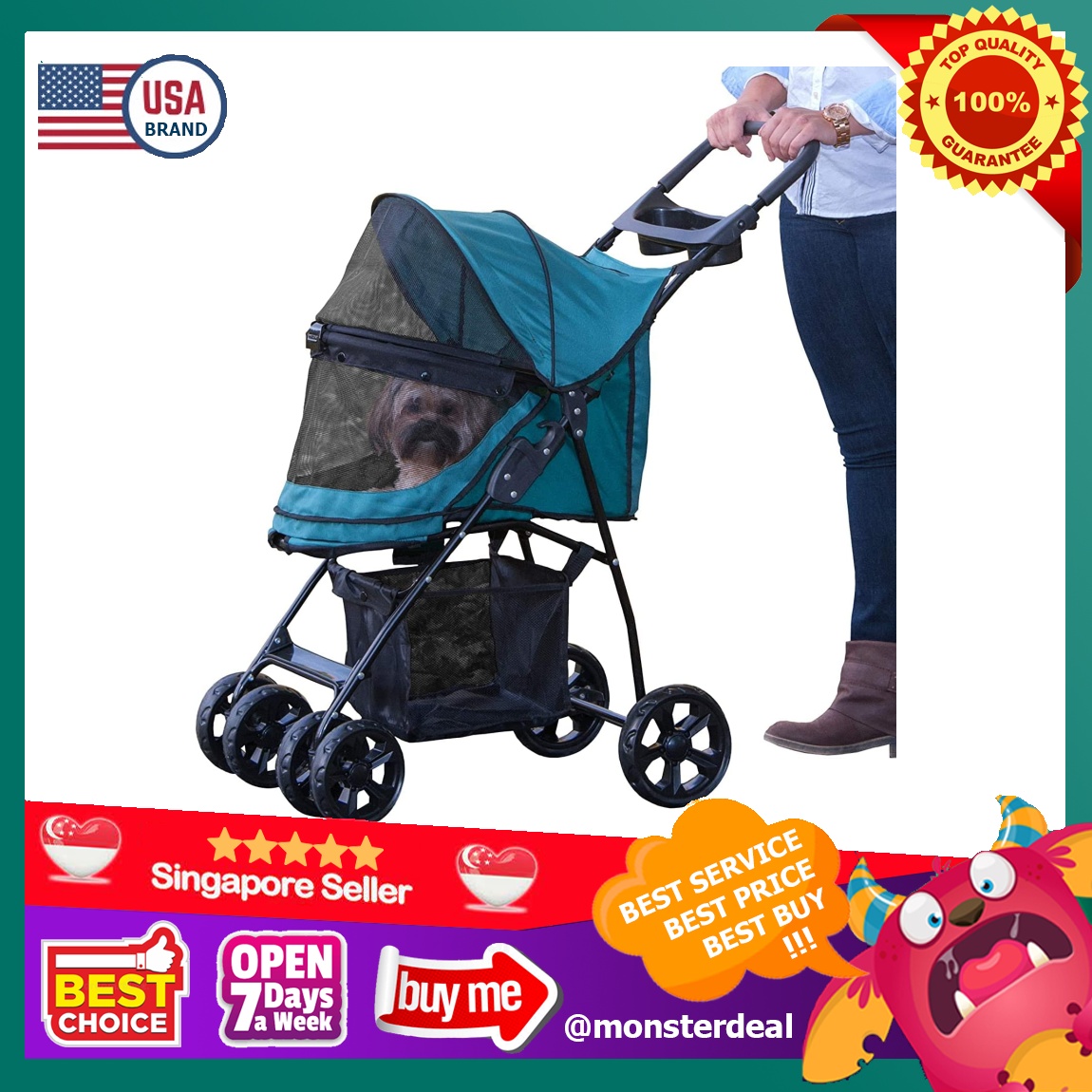 [YBR] Pet Gear USA NoZip Happy Trails Lite Pet Stroller for Cats/Dogs