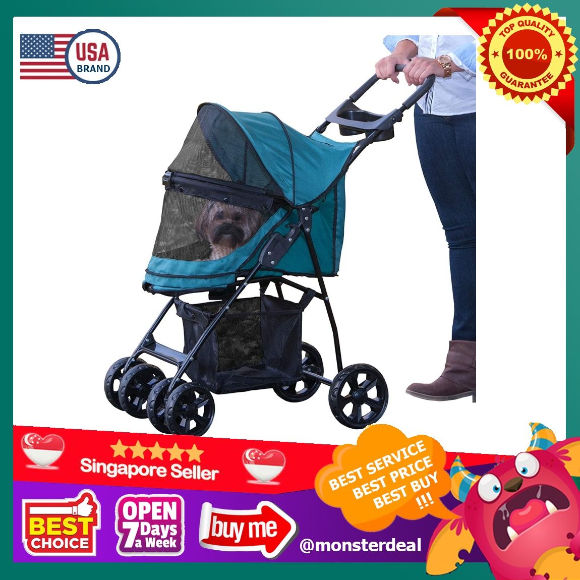 [YBR] Pet Gear USA NoZip Happy Trails Lite Pet Stroller for Cats/Dogs