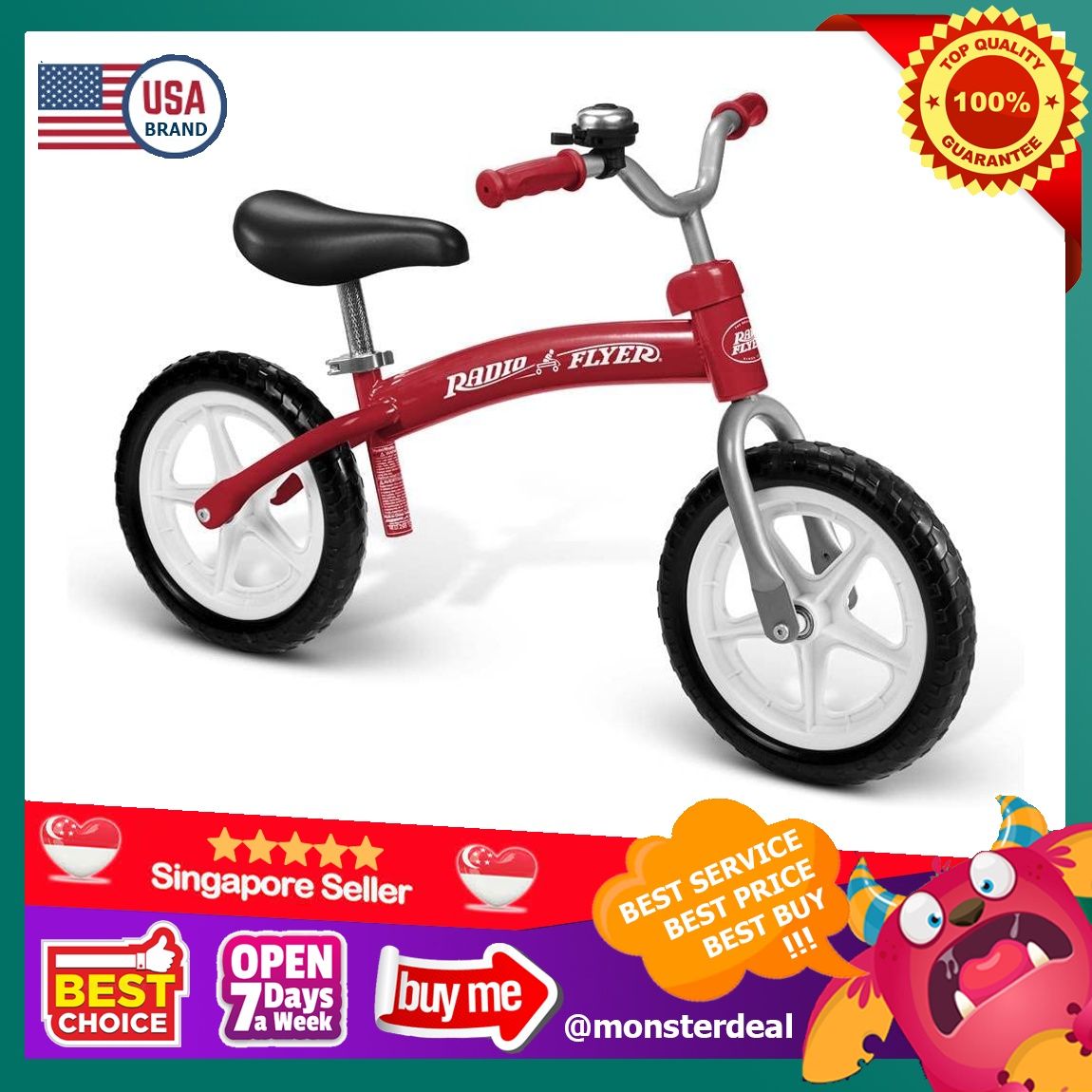 YBR] Radio Flyer Glide & Go Balance Bike Red Bicycle, Babies