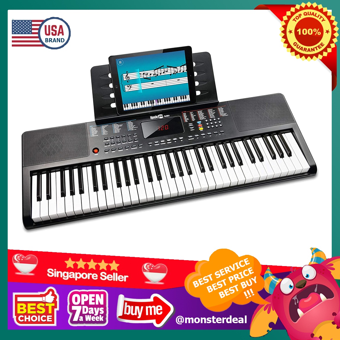 [YBR] RockJam 61 Portable Electronic Keyboard with Key Note Stickers